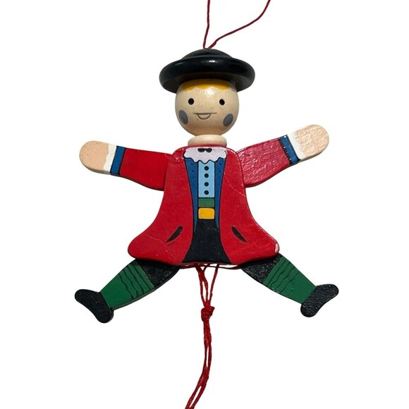 VTG Wooden Christmas Pull String Ornaments Articulated European Boy Girl Set - Picture 2 of 5